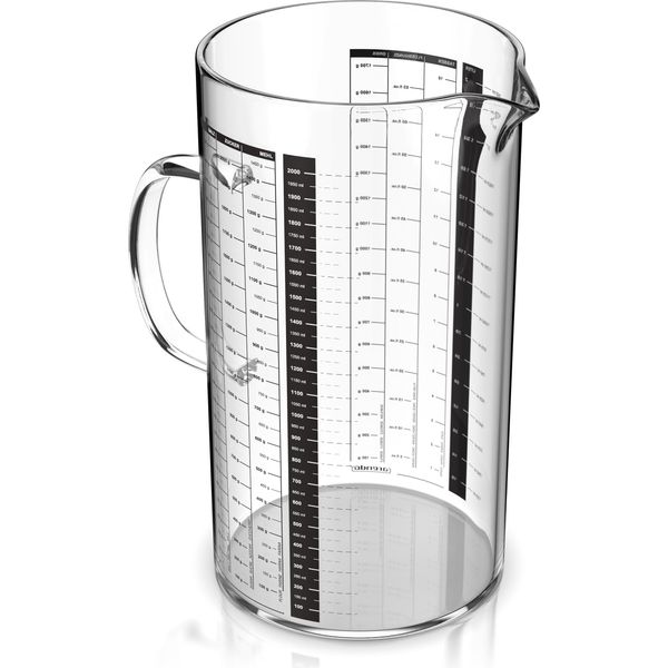Caraffa Graduata In Vetro Arendo, Set Di Caraffe Graduate In Vetro Da 2 L, Vetro Borosilicato, Resistente Al Calore, Contenitore Da Cucina, Vetro, Scala Precisa, Resistente Al Calore, Adatto Al Microonde, 2000 Ml-image