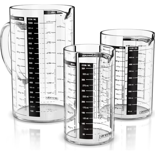 Set Di Caraffe Dosatrici In Vetro Arendo Da 3350 Ml, 500 Ml E 1000 Ml, Impilabili, In Vetro, 0,35 L / 0,5 L / 1 L, Contenitore Da Cucina Con Scala In 8 Parti Per Farina, Zucchero, Spezie, Dolci-image