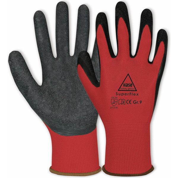 Hase Guanti Di Sicurezza Guanti Da Lavoro In Lattice Superflex, En 388, En 420, Taglia 9, Rosso/Nero-image