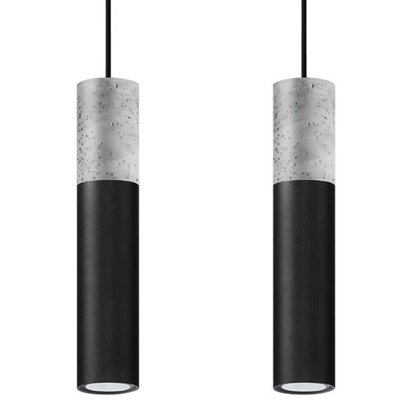 Lampada A Sospensione Borgio 2 Nero 2Xgu10 10W Acciaio/Cemento 90X6X30Cm Sollux Lighting-image