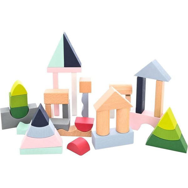 Everearth Blocchi Da Costruzione In Legno Pastello - Set Di Costruzioni Moderne Per Il Gioco Creativo - EE33899-image