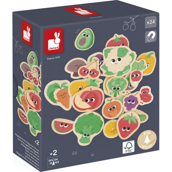 Janod Giocattolo Magnetico Frutta E Verdura - Set Di Magneti In Legno 24 Pezzi-image