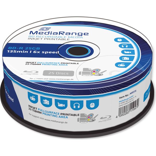 Mediarange BD-R 25GB 6X Completamente Stampabile 25 Pezzi Cakebox-image