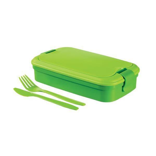 Curver - Contenitore Per Alimenti Bento Lunch & Go 1,4 L - Con Posate - 2 Scomparti + Divisorio Interno - Colore Verde Lime-image