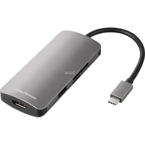 Sharkoon Adattatore Multiporta Usb 3.0 Tipo C Cablato Usb 3.2 Gen 1 (3.1 Gen 1) Tipo-C Grigio-image
