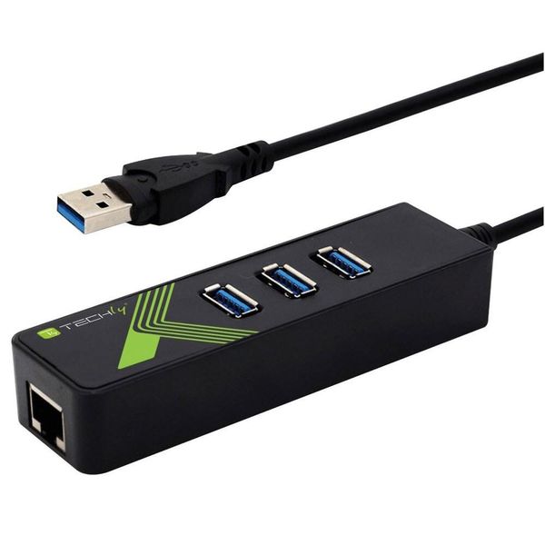 Techly IDATA-USB-ETGIGA-3U2 Techly Usb 3.0 Adapter A. Gigabit Ethernet M. 3Port USB3.0 S-image