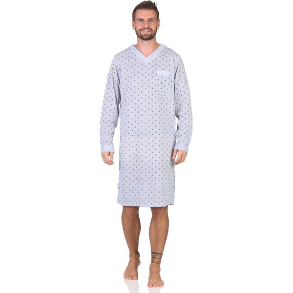 Camicia Da Notte Da Uomo Con Maniche Lunghe E Scollo A V, Grigio Chiaro/M-image