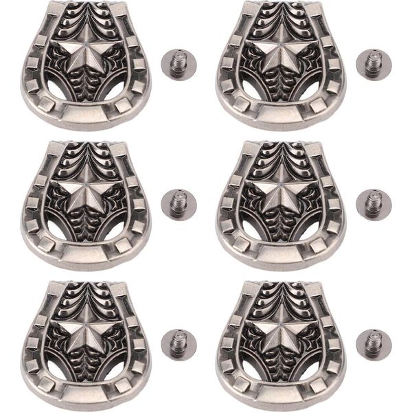 Set Di 6 Rivetti Per Cuoio In Lega 25X27 Mm A Forma Di Ferro Di Cavallo In Argento Vecchio Con Ph 4,5 Mm -Viti Per Accessori Di Pelletteria-image