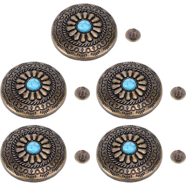 5 Set Di Pomelli Blu Turchese Fiore Pomello 30 Mm Bronzo Decorativo Pomello Vite Con 4,5 -Mm -Ph -PH -Viti Per Arti E Mestieri-image