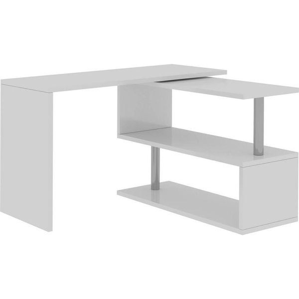 Dmora Scrivania Topazio 50X120X75H Cm Bianco Lucido, Modulabile Angolare Italy-image