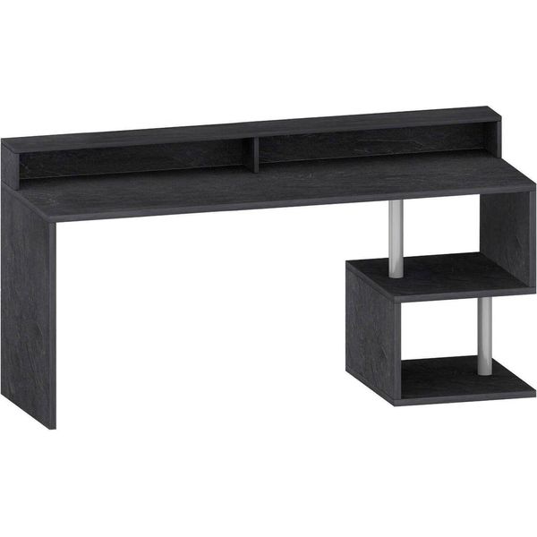 Dmora Scrivania Aurigo 60X180X93H Cm Grigio Ardesia, Supporto Pc 2 Ripiani Italy-image