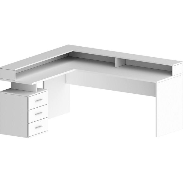 Dmora Scrivania Leonilda 90X180X160H Cm Bianco, Angolare Modulabile Italy-image
