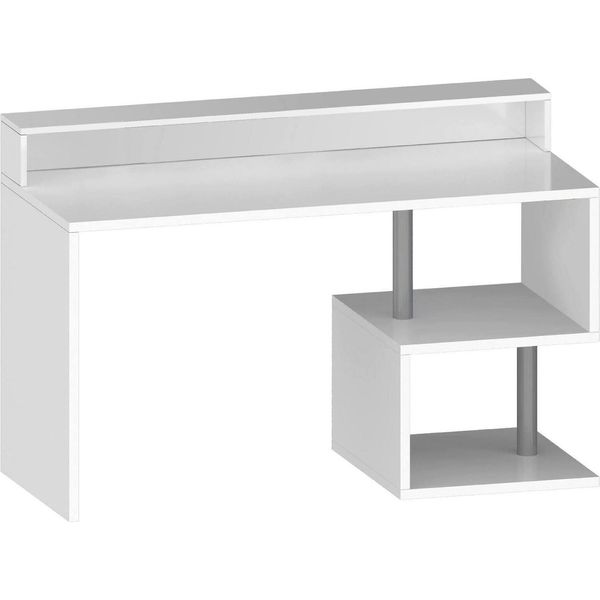 Dmora Scrivania Kobenhavn 60X140X93H Cm Bianco, Supporto Pc 2 Ripiani Italy-image
