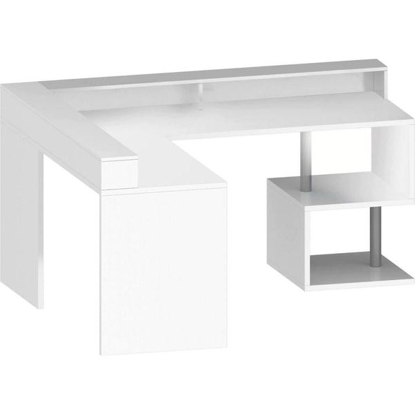 Dmora Scrivania Auletta 93X180X160H Cm Bianco, Angolare Supporto Pc Italy-image