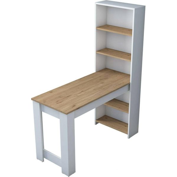 Dmora Tavolo Fisso Areneio 53.8X120X153.6H Cm Bianco, 5 Posti Forma Rettangolare-image