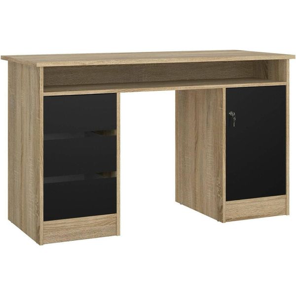 Dmora Scrivania Shanshan 55X126X75.6H Cm Nero, Un'anta 3 Cassetti-image