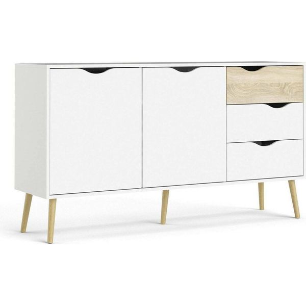 Dmora Credenza Animato 39X147X81H Cm Bianco, 3 Cassetti 4 Vani-image