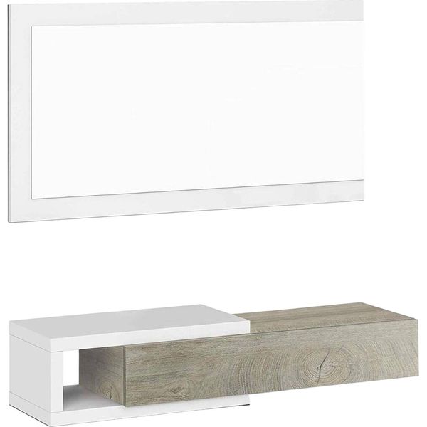 Dmora Mobile Da Ingresso Arty 26X95X19H Cm Marrone, Specchio Incluso Paia-image