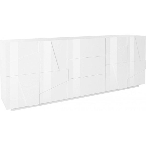 Dmora Credenza Zeus 44.2X224.1X86H Cm Bianco Lucido, 3 Cassetti 4 Vani Italy-image
