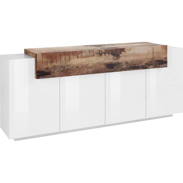 Dmora Credenza Discordia 45X200X85.5H Cm Bianco Lucido, Apertura Battente E A Ribalta 8 Vani Italy-image