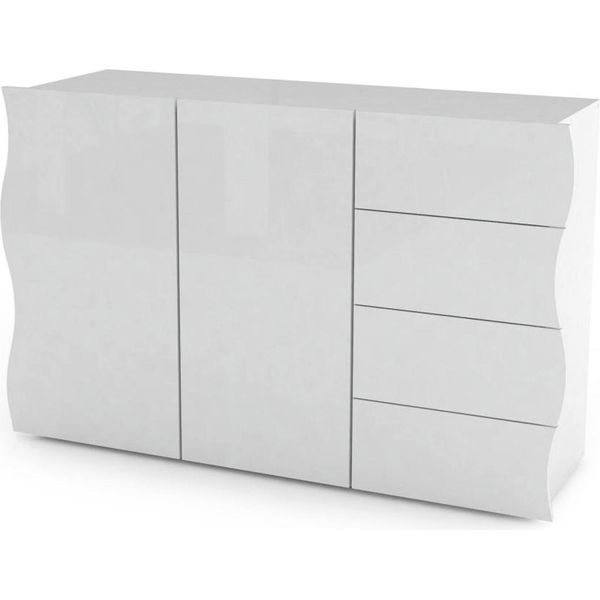 Dmora Credenza Aksa 40X124X81H Cm Bianco Lucido, 4 Cassetti 3 Vani Italy-image