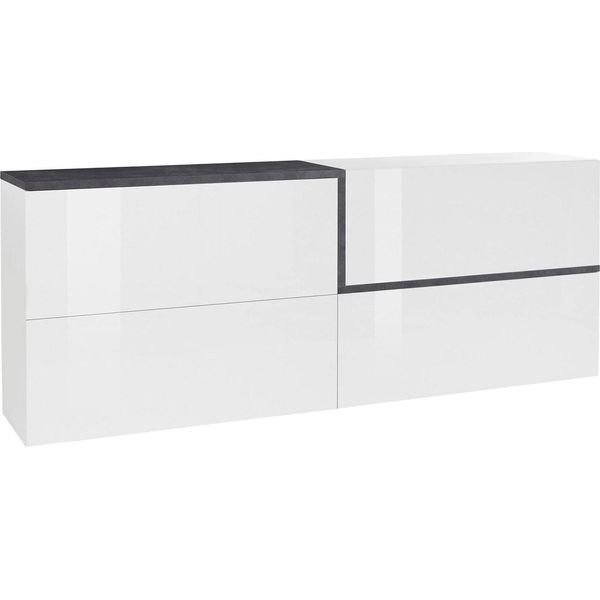 Dmora Credenza Anubi 40X210X80H Cm Bianco Lucido, 4 Ante Apertura A Ribalta Italy-image