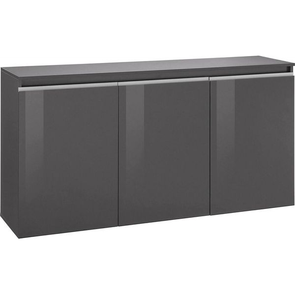 Dmora Credenza Andesina 40X150X81H Cm Nero Antracite Lucido, Apertura Battente E A Ribalta 3 Ante Italy-image