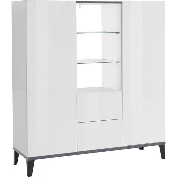 Dmora Credenza Scirocco 40X120X132.5H Cm Bianco Lucido, 2 Cassetti 9 Vani Italy-image
