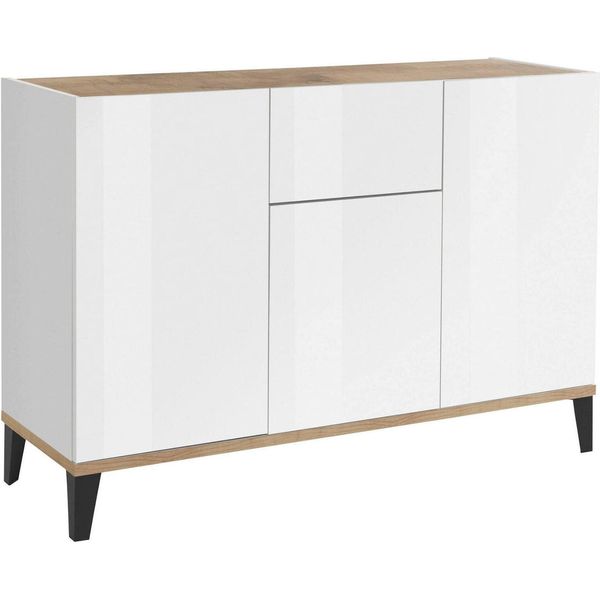 Dmora Credenza Albatross 40X120X82H Cm Bianco Lucido, Un Cassetto 5 Vani Italy-image