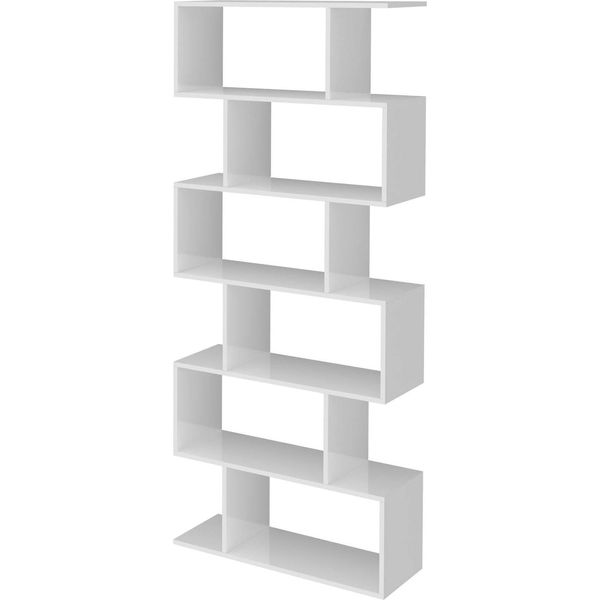 Dmora Libreria Alowha 25X80X192H Cm Bianco Bianco Lucido, 5 Ripiani Portata Ripiani 10 Italy-image
