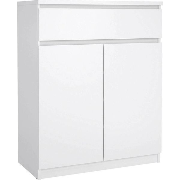 Dmora Credenza Genziana 40X80.4X100.4H Cm Bianco Lucido, Apertura Battente E Scorrevole 2 Ante-image