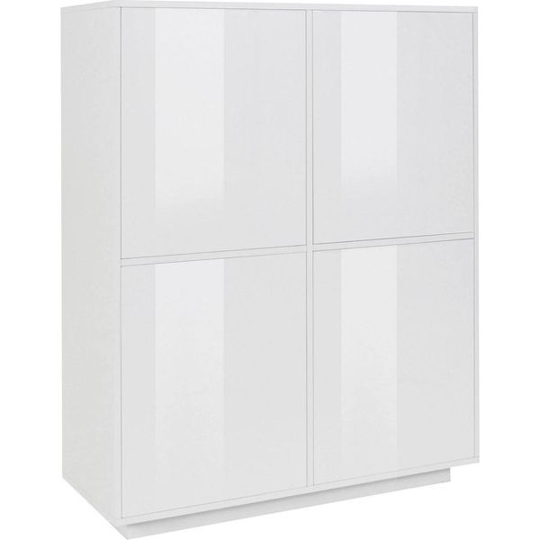 Dmora Credenza Ara 41X100X126H Cm Bianco Lucido, Apertura Battente 4 Ante Italy-image
