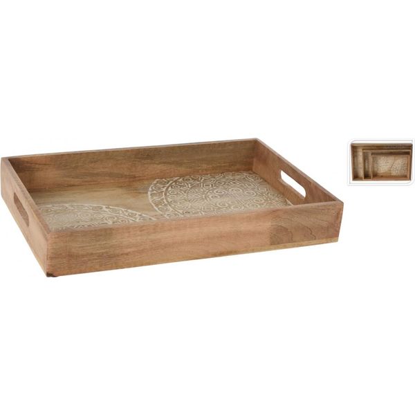Set Di 3 Vassoi Da Portata Excellent Houseware, Legno Di Mango, 45,5X29,5X7 Cm, Marrone-image