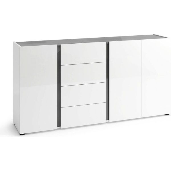 Dmora Credenza Baveno 38X180X92H Cm Bianco Lucido, 4 Cassetti 6 Vani Italy-image