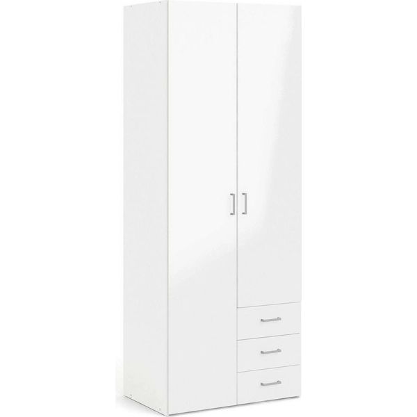 Dmora Guardaroba 2 Ante Apollina 49.5X200.4H Cm Bianco Bianco Lucido, Appendiabiti 2 Ante-image
