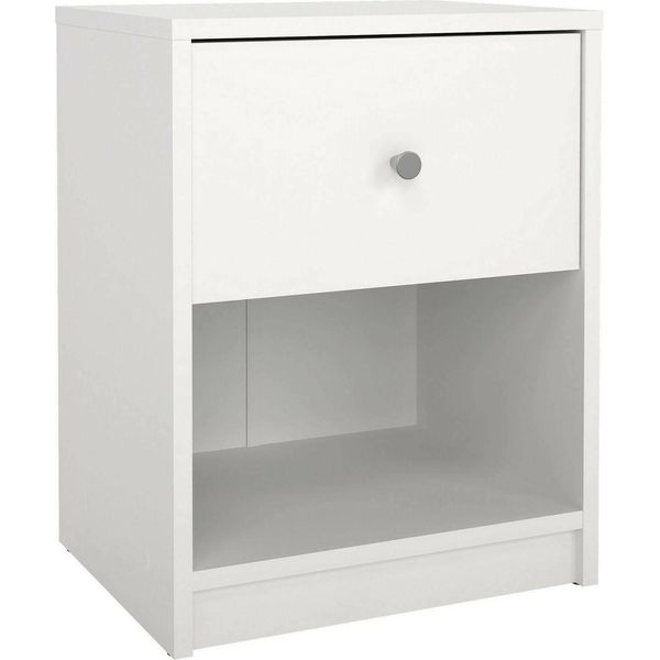Dmora Comodino Kastri 30.1X37.9X48.4H Cm Bianco, Un Cassetto Apertura Scorrevole-image