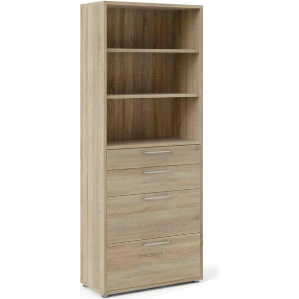 Dmora Credenza Aritzo 40X89X221.5H Cm Marrone Quercia, Apertura Scorrevole 4 Cassetti-image