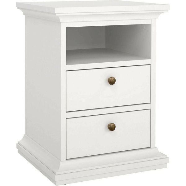 Dmora Comodino Alichin 40X43.6X58.8H Cm Bianco, 2 Cassetti Apertura Scorrevole-image