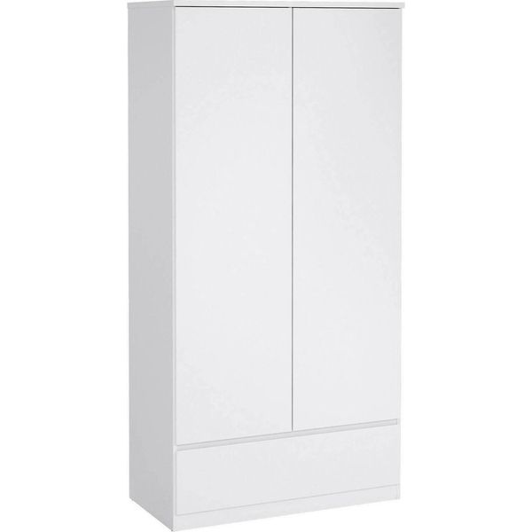 Dmora Guardaroba 2 Ante Kab 50X200.6H Cm Bianco Bianco Lucido, Appendiabiti 2 Ante-image
