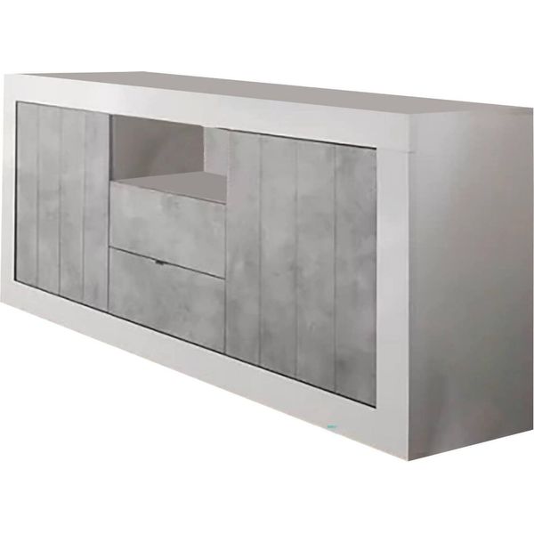 Dmora Credenza Antina 42X184X86H Cm Bianco Lucido, Apertura Battente E Scorrevole 2 Ante Italy-image