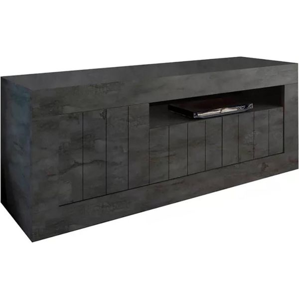 Dmora Mobile Porta Tv Iole 42X138X56H Cm Grigio Ardesia, Apertura Battente 3 Vani Italy-image