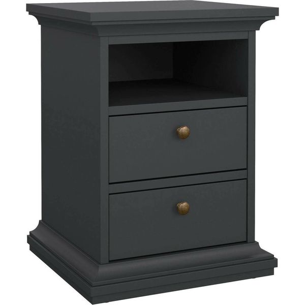 Dmora Comodino Alichin 40X43.6X58.8H Cm Grigio, 2 Cassetti Apertura Scorrevole-image