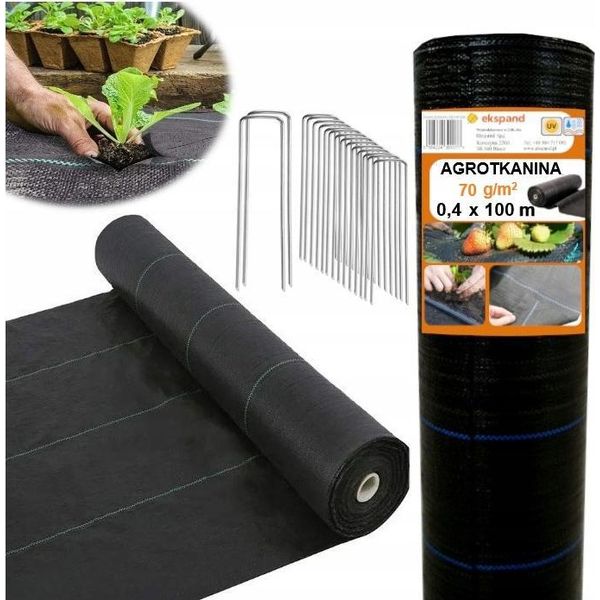 Ekspand | Velo Antierba 70G - 0,4X100M - Nero - Resistente Ai Raggi Uv - Tappeto Antiparassitario Con 30 Spilli-image