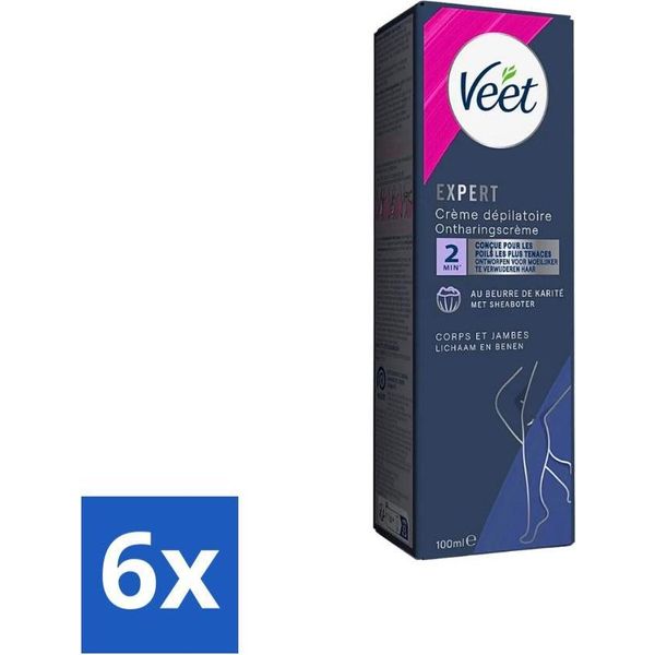 Veet Expert – Crema Depilatoria Con Burro Di Karité – Corpo E Gambe – Per Tutti I Tipi Di Pelle – 100 Ml – Confezione Risparmio – 6 Pezzi-image