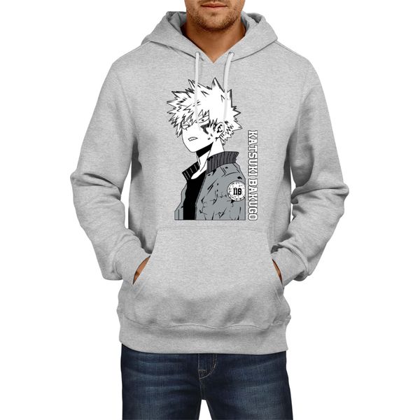 Felpa Con Cappuccio Da Uomo Japan Manga Anime Comics Animation My Hero Anime Academia Katsuki, Man 2XL , Gris-image