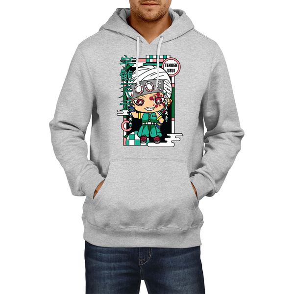 Felpa Con Cappuccio Da Uomo Demon Anime Slayer Kimetsu No Yaiba Chibi Tengen Uzui, Man S , Gris-image
