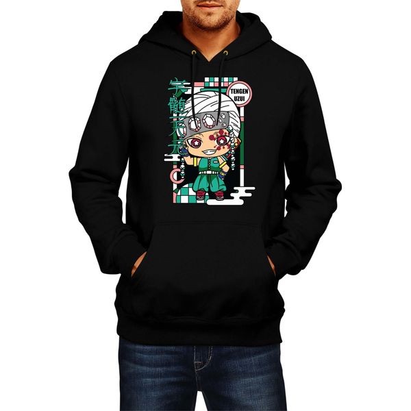 Felpa Con Cappuccio Da Uomo Demon Anime Slayer Kimetsu No Yaiba Chibi Tengen Uzui, Man S , Noir-image