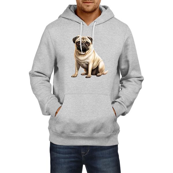 Felpa Con Cappuccio Da Uomo Dogs Breeds Pug Dog Breed 008, Man Xl , Gris-image