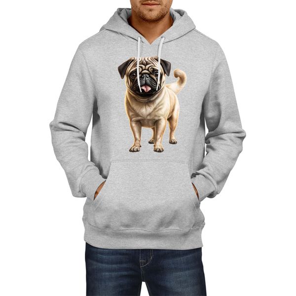 Felpa Con Cappuccio Da Uomo Dogs Breeds Pug Dog Breed 007, Man L , Gris-image