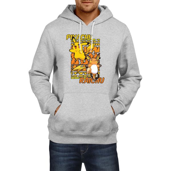 Felpa Con Cappuccio Da Uomo Japan Anime Manga Pokemon Pikachu 01 Pikachu Light, Man S , Gris-image